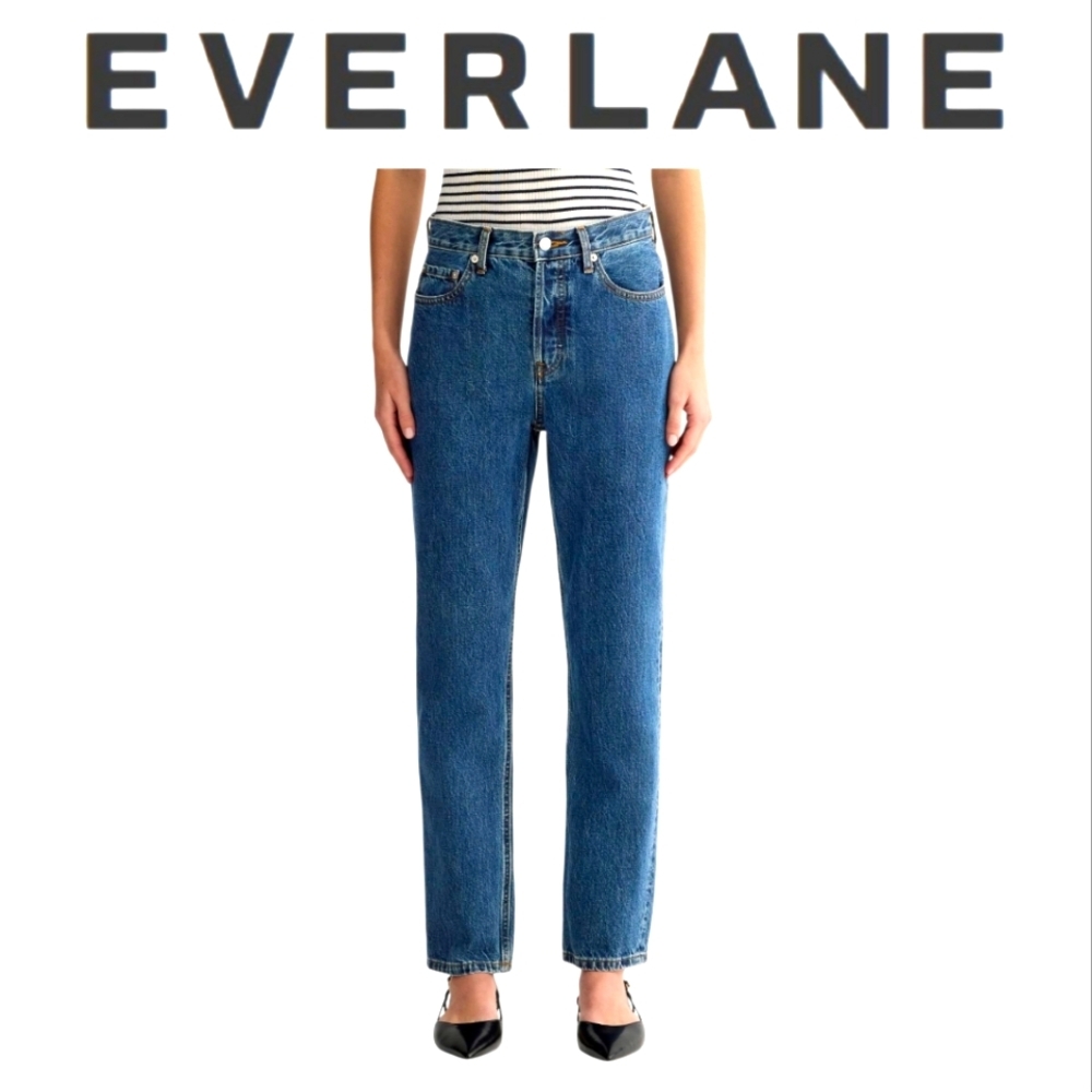 Everlane 90s Cheeky Jeans Midwash High Waist Button Fly Straight Leg 31 32